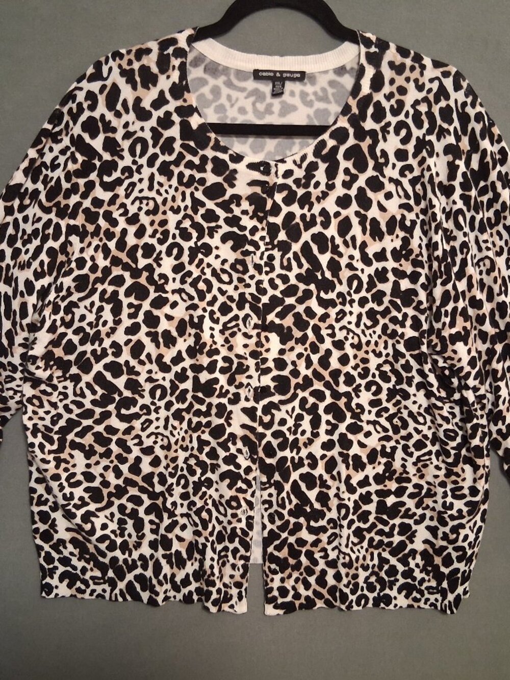 Cable & Gauge Leopard-Print Cardigan 3/4 Sleeve Women's XXL Mobwife Preppy Look